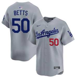 Stitched Mens Grey Dodgers #50 Mookie Betts Jersey 765142-863 - Image 1