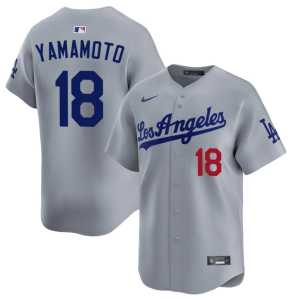 Replica #18 The Dodgers Yoshinobu Yamamoto Grey Men's Jerseys 632821-705 - Image 1