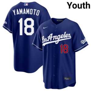 Limited #18 L.A. Dodgers Youth Royal Yoshinobu Yamamoto Jersey 184904-830 - Image 1