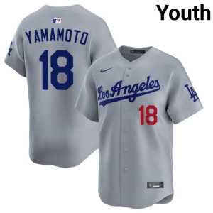MLB LAD #18 Yoshinobu Yamamoto Grey Youth Jerseys 914029-936 - Image 1
